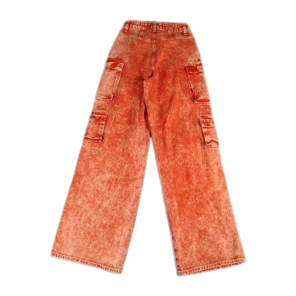 Fashion Nova Cargo Pants Orange Wide Leg Y2K 90s Womens Sz 0 Boho Hippie Grunge - Picture 2 of 13